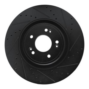 Genesis G80 Brake Rotor (1) - Front Right - R1 Concepts - Drilled & Slotted - Black - `18-`20